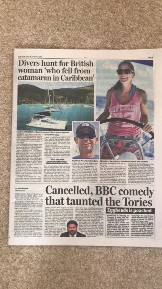 Missing Person Sarm Heslop in Daily Mail Newspaper - 13 March 2021